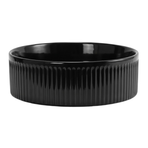 UMYWALKA NABLATOWA CERAMICZNA OKRĄGŁA LAVA-BL-RF-370 CZARNA RYFLOWANA 37x13 CM