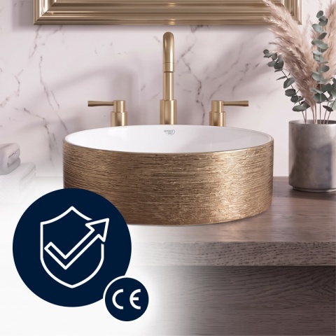 UMYWALKA NABLATOWA CERAMICZNA OKRĄGŁA LAVA-GL-BR-360 ZŁOTY SZCZOTKOWANY 36x12 CM