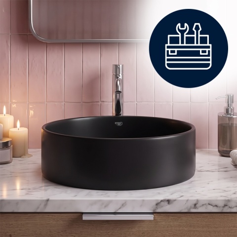 UMYWALKA NABLATOWA CERAMICZNA OKRĄGŁA LAVA-MTB-360 CZARNY MAT 36x36 CM