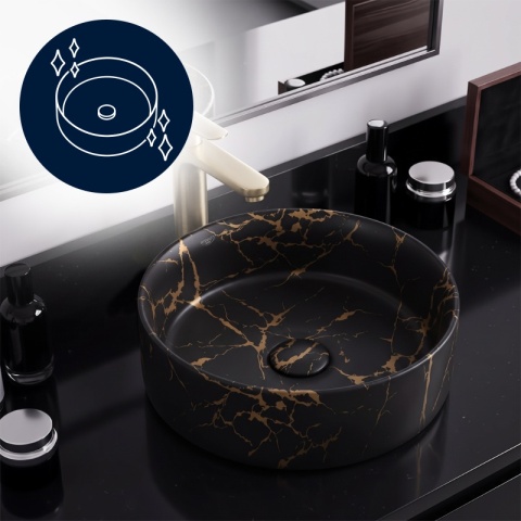 UMYWALKA NABLATOWA CERAMICZNA OKRĄGŁA LAVA-MTB-MAR3-360 MARMUR CZARNY MAT 36x12 CM