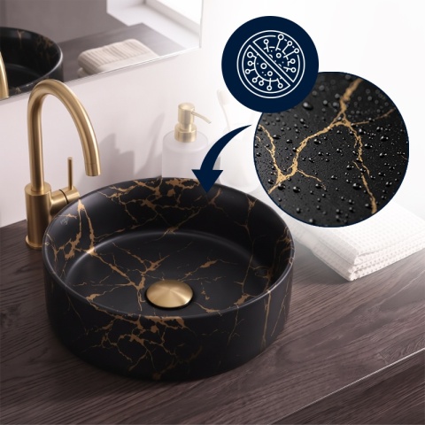 UMYWALKA NABLATOWA CERAMICZNA OKRĄGŁA LAVA-MTB-MAR3-360 MARMUR CZARNY MAT 36x12 CM