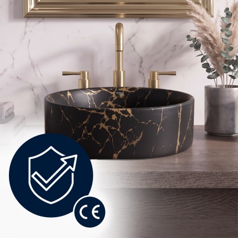 UMYWALKA NABLATOWA CERAMICZNA OKRĄGŁA LAVA-MTB-MAR3-360 MARMUR CZARNY MAT 36x12 CM