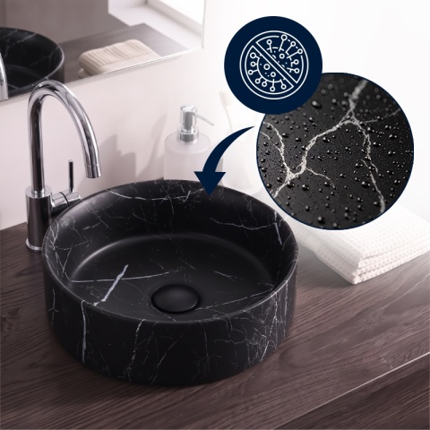 UMYWALKA NABLATOWA CERAMICZNA OKRĄGŁA LAVA-MTB-MAR5-360 MARMUR CZARNY MAT 36x12 CM