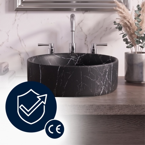 UMYWALKA NABLATOWA CERAMICZNA OKRĄGŁA LAVA-MTB-MAR5-360 MARMUR CZARNY MAT 36x12 CM