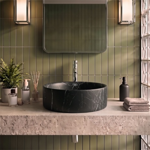 UMYWALKA NABLATOWA CERAMICZNA OKRĄGŁA LAVA-MTB-MAR5-360 MARMUR CZARNY MAT 36x12 CM