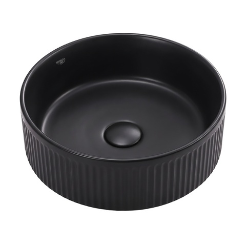 UMYWALKA NABLATOWA CERAMICZNA OKRĄGŁA LAVA-MTB-RF-370 CZARNY MAT RYFLOWANA 37x13 CM