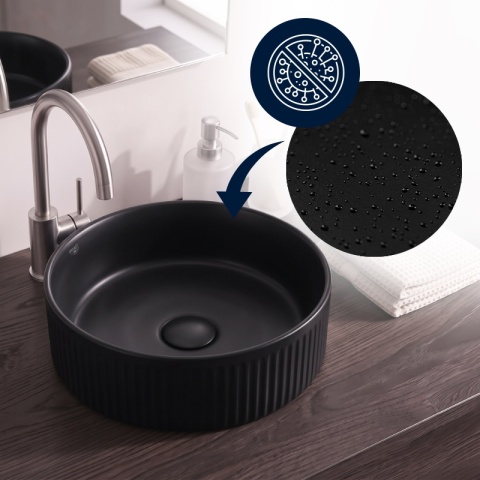 UMYWALKA NABLATOWA CERAMICZNA OKRĄGŁA LAVA-MTB-RF-370 CZARNY MAT RYFLOWANA 37x13 CM