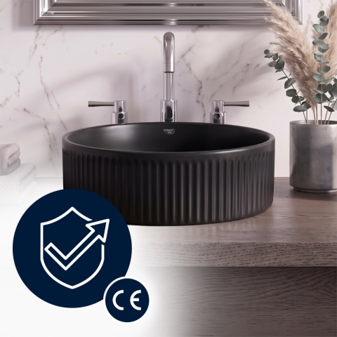 UMYWALKA NABLATOWA CERAMICZNA OKRĄGŁA LAVA-MTB-RF-370 CZARNY MAT RYFLOWANA 37x13 CM