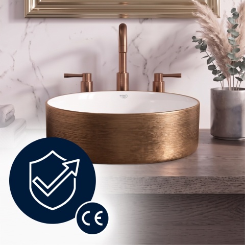 UMYWALKA NABLATOWA CERAMICZNA OKRĄGŁA LAVA-P-GL-360 SZCZOTKOWANE ZŁOTO 36x12 CM