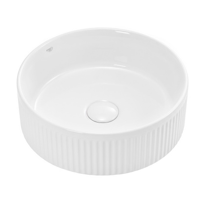 UMYWALKA NABLATOWA CERAMICZNA RYFLOWANA OKRĄGŁA LAVA-WH-RF-370 BIAŁY POŁYSK 37x13 CM