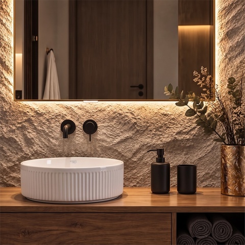 UMYWALKA NABLATOWA CERAMICZNA RYFLOWANA OKRĄGŁA LAVA-WH-RF-370 BIAŁY POŁYSK 37x13 CM