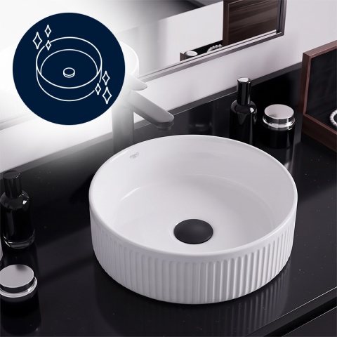 UMYWALKA NABLATOWA CERAMICZNA RYFLOWANA OKRĄGŁA LAVA-WH-RF-370 BIAŁY POŁYSK 37x13 CM