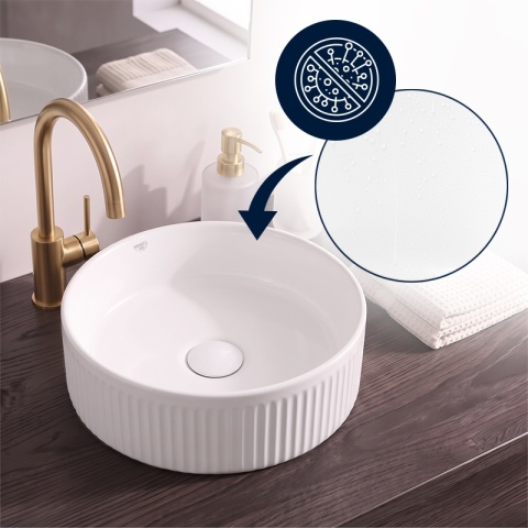 UMYWALKA NABLATOWA CERAMICZNA RYFLOWANA OKRĄGŁA LAVA-WH-RF-370 BIAŁY POŁYSK 37x13 CM