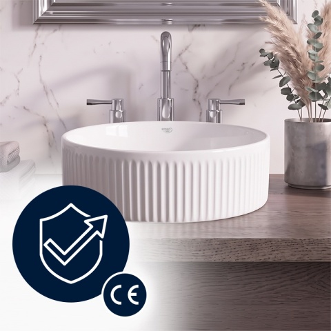UMYWALKA NABLATOWA CERAMICZNA RYFLOWANA OKRĄGŁA LAVA-WH-RF-370 BIAŁY POŁYSK 37x13 CM