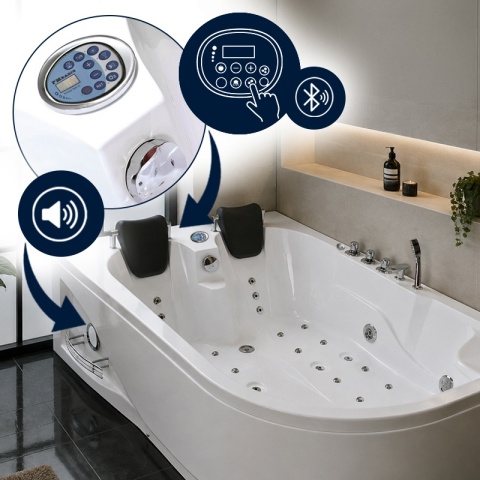 WANNA Z HYDROMASAŻEM PODGRZEWACZEM I FUNKCJĄ OZONOWANIA 180x120 BIAŁA PRZYŚCIENNA AKRYLOWA 2-OS CARMEN