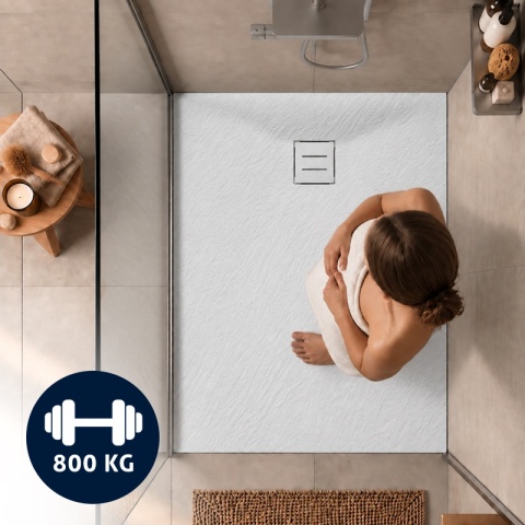 BRODZIK PRYSZNICOWY PROSTOKĄTNY 100x80 CM NISKI BIAŁY STRUKTURA KAMIENIA MAT RIKO