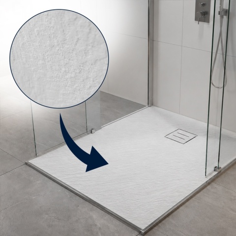 BRODZIK PRYSZNICOWY PROSTOKĄTNY 90x70 CM NISKI BIAŁY STRUKTURA KAMIENIA MAT RIKO