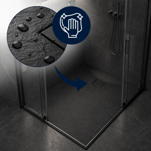 BRODZIK PRYSZNICOWY PROSTOKĄTNY 90x80 CM NISKI CZARNY STRUKTURA KAMIENIA MAT RIKO