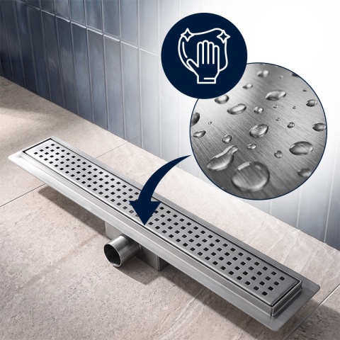 ODPŁYW LINIOWY 90 CM INOX NISKI SYFON WYSOKA PRZEPUSTOWOŚĆ DL01 QUBE