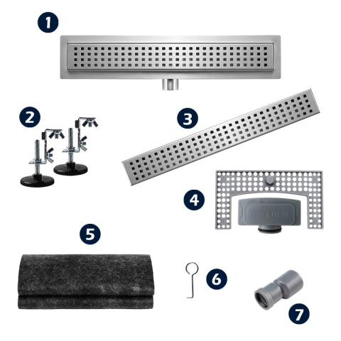 ODPŁYW LINIOWY 90 CM INOX NISKI SYFON WYSOKA PRZEPUSTOWOŚĆ DL01 QUBE