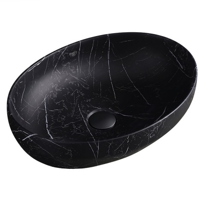 UMYWALKA NABLATOWA CERAMICZNA MARMUROWA OWALNA LUMO-MTB-MAR5-500 CZARNY MAT 50x37 CM