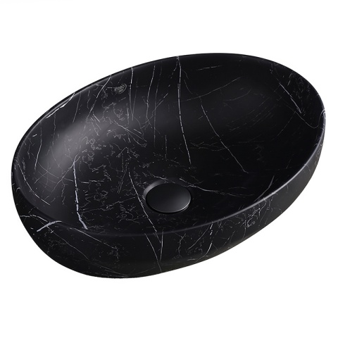 UMYWALKA NABLATOWA CERAMICZNA MARMUROWA OWALNA LUMO-MTB-MAR5-500 CZARNY MAT 50x37 CM