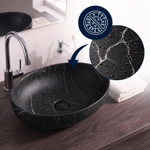 UMYWALKA NABLATOWA CERAMICZNA MARMUROWA OWALNA LUMO-MTB-MAR5-500 CZARNY MAT 50x37 CM