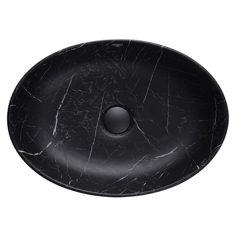 UMYWALKA NABLATOWA CERAMICZNA MARMUROWA OWALNA LUMO-MTB-MAR5-500 CZARNY MAT 50x37 CM