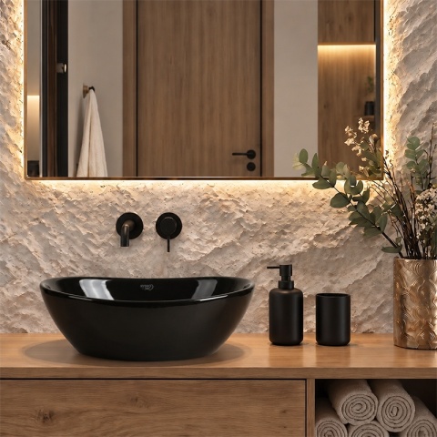 UMYWALKA NABLATOWA CERAMICZNA OWALNA LUMO-BL-405 CZARNY POŁYSK 40x33 CM