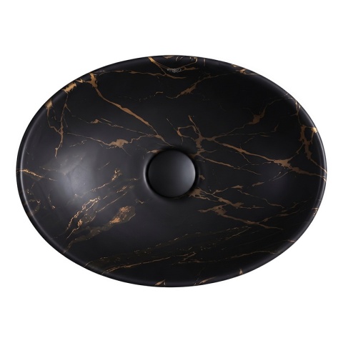 UMYWALKA NABLATOWA CERAMICZNA OWALNA LUMO-MAR3-405 CZARNY MARMUR MAT 40x33 CM