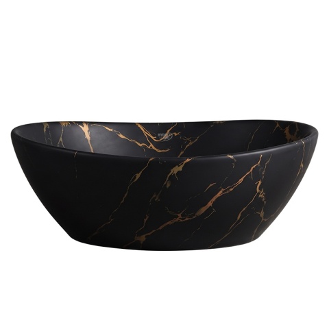 UMYWALKA NABLATOWA CERAMICZNA OWALNA LUMO-MAR3-405 CZARNY MARMUR MAT 40x33 CM