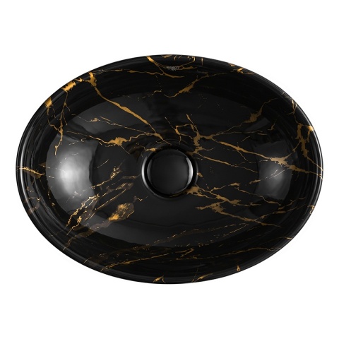 UMYWALKA NABLATOWA CERAMICZNA OWALNA LUMO-MAR4-405 CZARNY MARMUR POŁYSK 40x33 CM