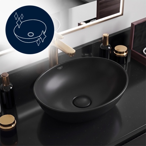 UMYWALKA NABLATOWA CERAMICZNA OWALNA LUMO-MTB-405 CZARNY MAT 40x35 CM