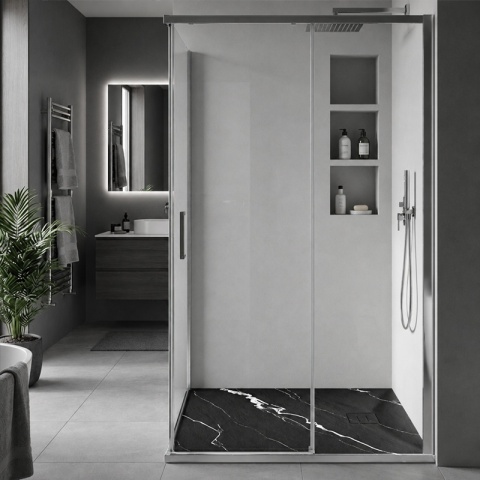 BRODZIK PRYSZNICOWY PROSTOKĄTNY 100x80 CM NISKI CZARNY STRUKTURA KAMIENIA WZÓR MARMUR MAT RIKO