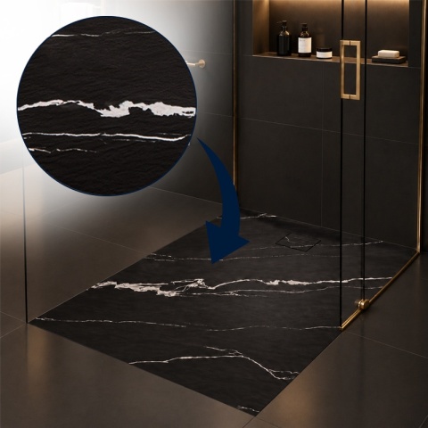 BRODZIK PRYSZNICOWY PROSTOKĄTNY 120x90 CM NISKI CZARNY STRUKTURA KAMIENIA WZÓR MARMUR MAT RIKO