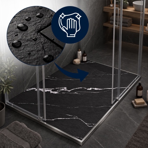 BRODZIK PRYSZNICOWY PROSTOKĄTNY 120x90 CM NISKI CZARNY STRUKTURA KAMIENIA WZÓR MARMUR MAT RIKO