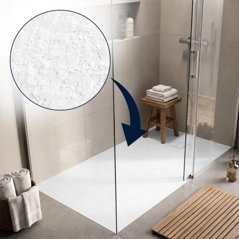 BRODZIK PRYSZNICOWY PROSTOKĄTNY 130x90 CM NISKI BIAŁY STRUKTURA KAMIENIA MAT RIKO