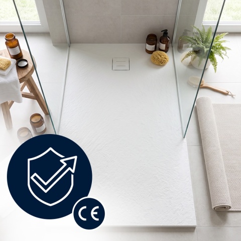 BRODZIK PRYSZNICOWY PROSTOKĄTNY 130x90 CM NISKI BIAŁY STRUKTURA KAMIENIA MAT RIKO