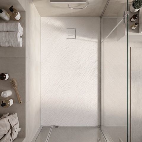 BRODZIK PRYSZNICOWY PROSTOKĄTNY 140x90 CM NISKI BIAŁY STRUKTURA KAMIENIA MAT RIKO
