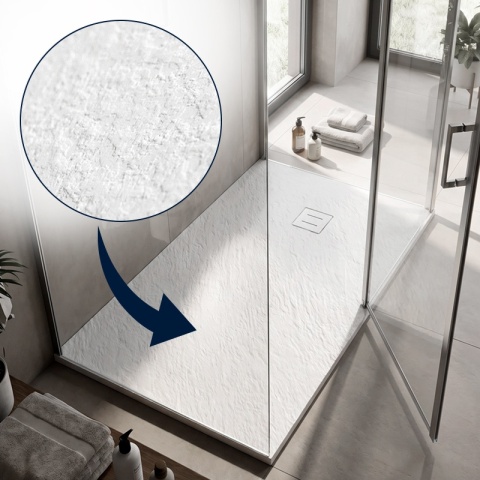 BRODZIK PRYSZNICOWY PROSTOKĄTNY 150x90 CM NISKI BIAŁY STRUKTURA KAMIENIA MAT RIKO