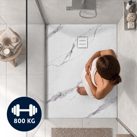 BRODZIK PRYSZNICOWY PROSTOKĄTNY 100x80 CM NISKI BIAŁY STRUKTURA KAMIENIA WZÓR MARMUR MAT RIKO