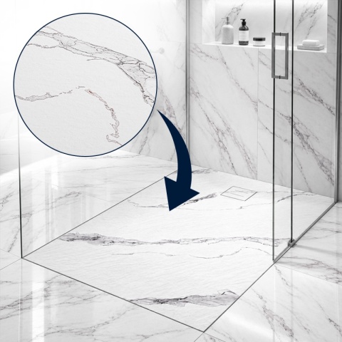 BRODZIK PRYSZNICOWY PROSTOKĄTNY 120x80 CM NISKI BIAŁY STRUKTURA KAMIENIA WZÓR MARMUR MAT RIKO