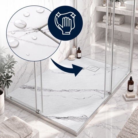 BRODZIK PRYSZNICOWY PROSTOKĄTNY 120x80 CM NISKI BIAŁY STRUKTURA KAMIENIA WZÓR MARMUR MAT RIKO