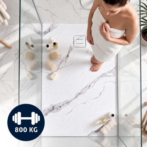 BRODZIK PRYSZNICOWY PROSTOKĄTNY 120x90 CM NISKI BIAŁY STRUKTURA KAMIENIA WZÓR MARMUR MAT RIKO