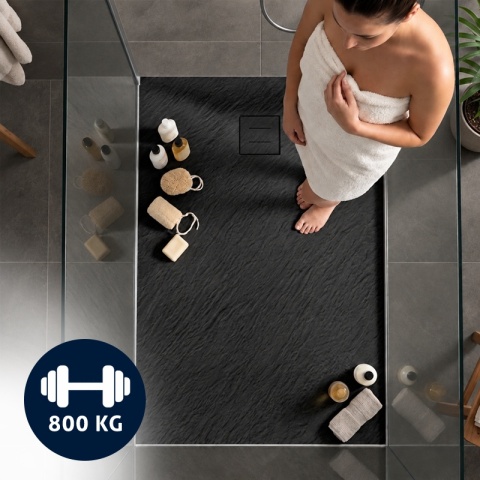 BRODZIK PRYSZNICOWY PROSTOKĄTNY 120x90 CM NISKI CZARNY STRUKTURA KAMIENIA MAT RIKO