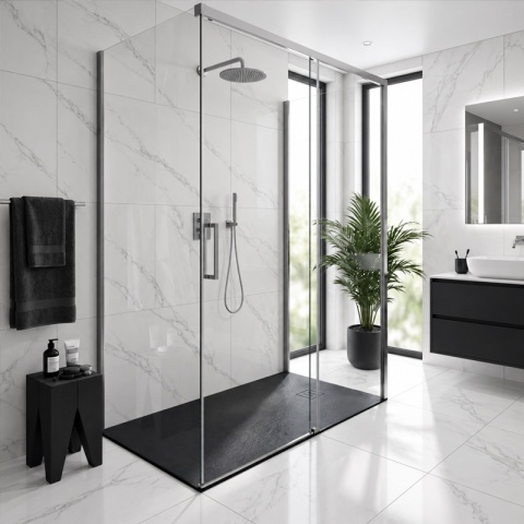 BRODZIK PRYSZNICOWY PROSTOKĄTNY 130x90 CM NISKI CZARNY STRUKTURA KAMIENIA MAT RIKO