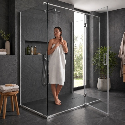 BRODZIK PRYSZNICOWY PROSTOKĄTNY 150x80 CM NISKI CZARNY STRUKTURA KAMIENIA MAT RIKO