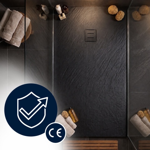 BRODZIK PRYSZNICOWY PROSTOKĄTNY 150x90 CM NISKI CZARNY STRUKTURA KAMIENIA MAT RIKO