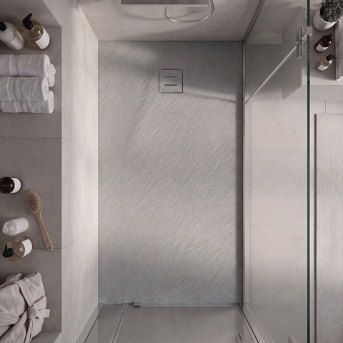 BRODZIK PRYSZNICOWY PROSTOKĄTNY 130x80 CM NISKI SZARY STRUKTURA KAMIENIA MAT RIKO