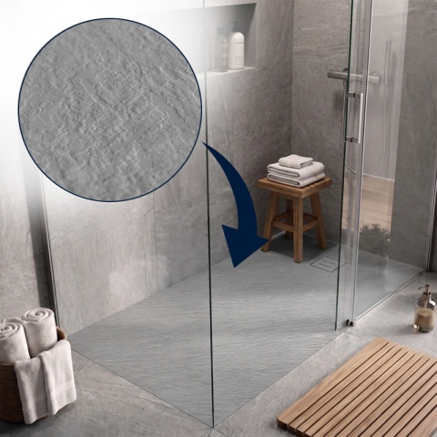 BRODZIK PRYSZNICOWY PROSTOKĄTNY 130x90 CM NISKI SZARY STRUKTURA KAMIENIA MAT RIKO